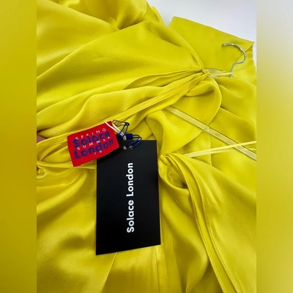 New With Tags SOLACE LONDON Rosa Silk Satin Top UK10 US6 IT38Yellow Draped